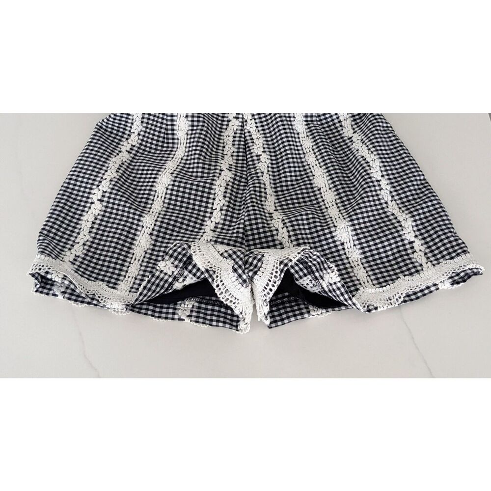 NWT Anthropologie Adelyn Rae Gingham Romper Small S One Shoulder Black White New - Picture 9 of 11